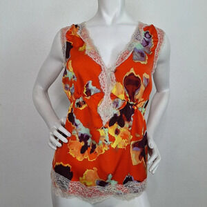 Rebecca Minkoff "NEW" Orange Romantic Bohemian Lace Trim Fairy Blouse Plus Sz XL